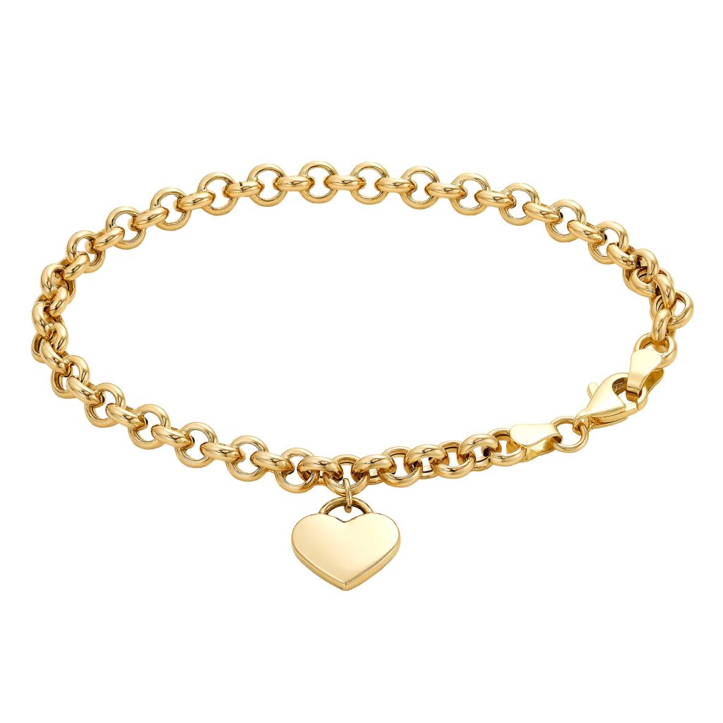 14KT YELLOW GOLD HEART CHARM BRACELET